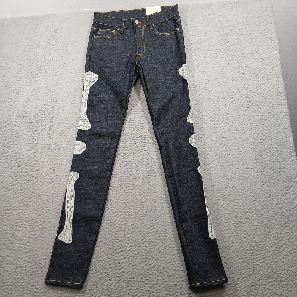 mnml Skeleton Bone Patch Raw Denim Jeans Mens 28 Indigo Blue Skinny NWT